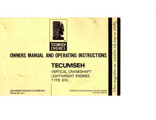 Tecumseh Engines Owners Manual Operating Instruct Vertical Crankshaft May 1971