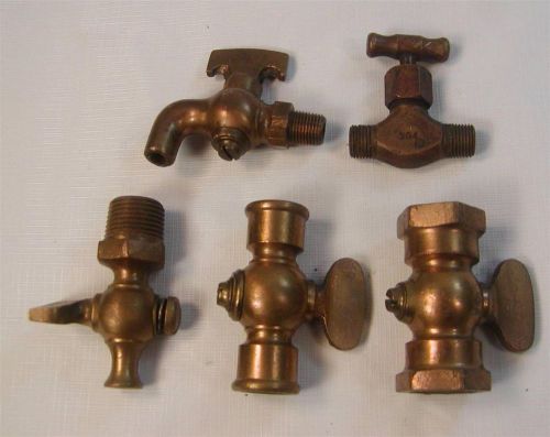 5 antique solid brass hit &amp; miss steam engine train valves drain valves cocks for sale