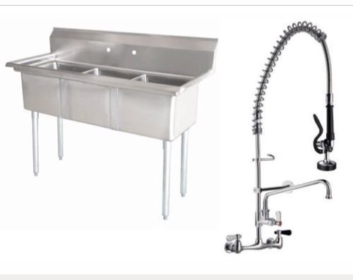 Stainless Steel (3) Three Compartment Sink 42 x 22 with Pre-Rinse Faucet