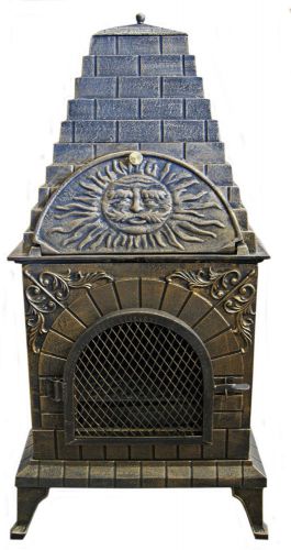 New aztec allure cast iron chiminea pizza oven outdoor fireplace patio grill for sale