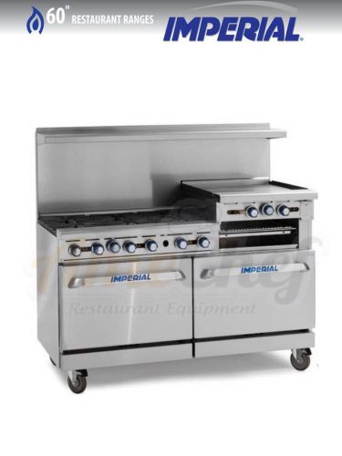 New 60&#034; gas range,6 open burners,2 ovens, 24&#034; raised griddle, imperial ir-6-rg24 for sale
