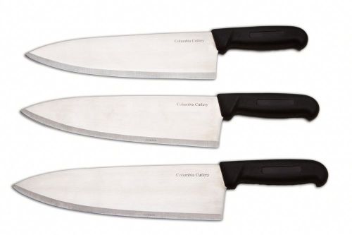 3 Columbia Cutlery 10&#034; Chef Knives - Black Handle - Brand New and Very Sharp!