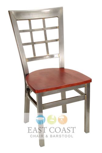 New gladiator clear coat window pane metal restaurant chair, mahogany wood seat for sale