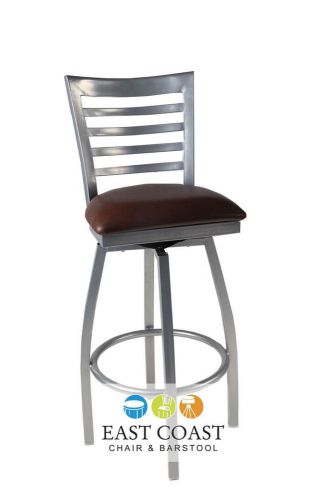 New gladiator silver full ladder back metal swivel bar stool w/ brown vinyl seat for sale