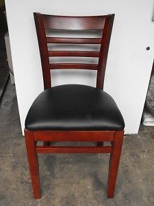 Restaurant Chair Mahogany Wood Frame Black Vinyl Seat