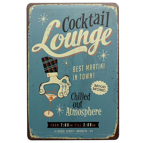 Cocktail Lounge Tin Sign Vintage Metal Plaque Pub Bar Wall Decor