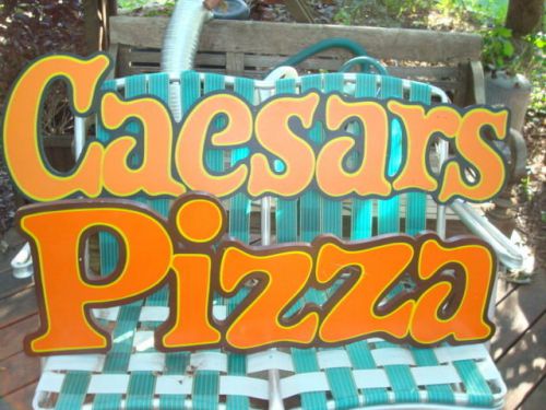 Genuine caesars pizza large two piece wooden store sign little for sale