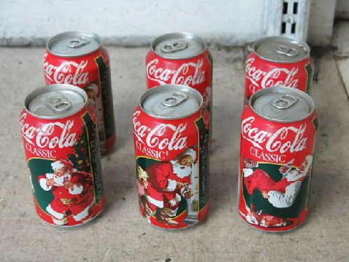 6 MIXED VINTAGE 1995 UNOPENED CANS COCA-COLA CLASSIC, CHRISTMAS
