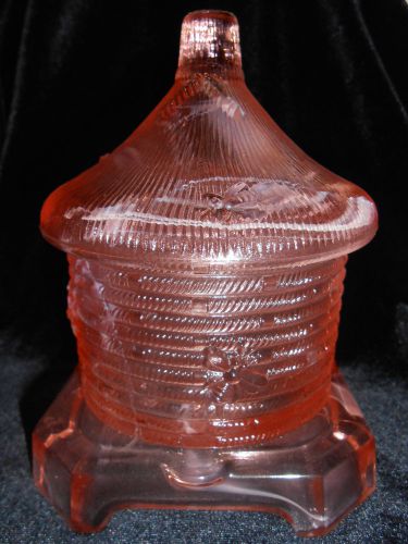 PINK and white milk slag glass honey bee hive pot dish holder jar marble opaque