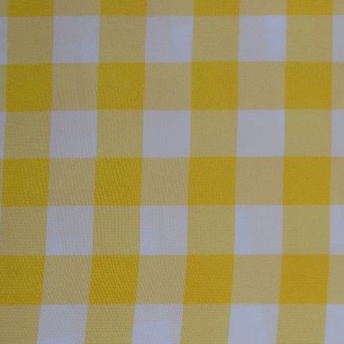 YELLOW &amp; WHITE CHECKERED TABLECLOTH - 60&#034; x 60&#034; SQUARE - CHECKER PATTERN OVERLAY