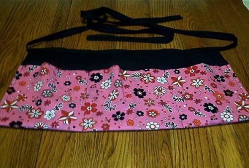 WAITRESS APRON PINK BLACK AND WHITE FLOWER POWER