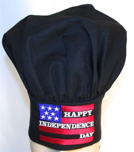 Happy Independence Day American Flag Chef Hat Black Adult Size Adjustable NWT