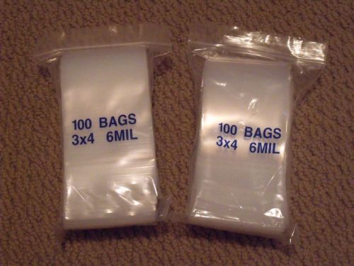 200 - 6 mil triple thick 3x4 inch &#034;mini-zip&#034; zip lock bags for sale