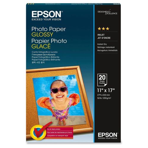 Epson S041156 Inkjet Photo Paper, Glossy, 9.4 mil, 11&#034;x17&#034;, 20/PK, White