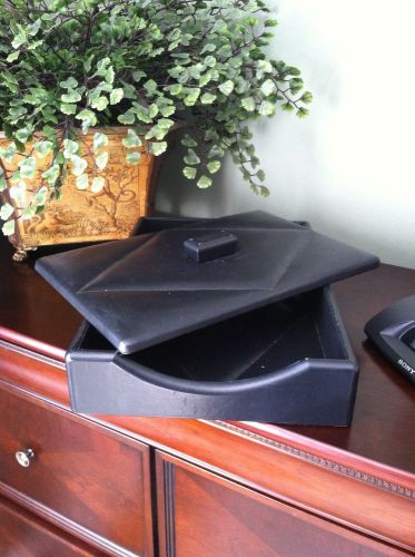 Stuart Kern 16&#034;x10&#034; Black Leather Letter Tray &amp; Cover Weight  Desk Accessories