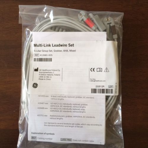 GE Multi-Link Leadwire Set 5-Leadwire Set Grabber AHA Mixed  REF 412681-005