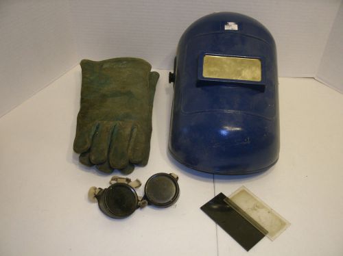Plastic welding mask, goggles, and gloves - used for sale