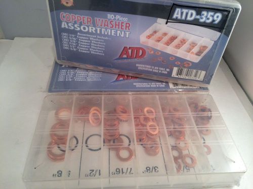 Copper washer assortment - 110 pieces - sizes 1/4, 5/16, 3/8, 7/16, 1/2 &amp; 5/8 for sale