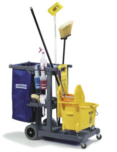 Commercial janitorial cart cleaning  mop wringer waste system trash garbage for sale