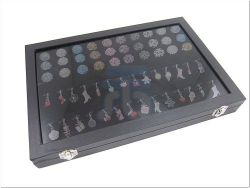Black Velvet Glass Top Lid Rings Cufflinks Pendant Charms Jewelry Display Box