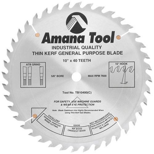 Amana tool tb10400 thin kerf general purpose 10-inch 40 tooth atb 5/8 bore saw b for sale