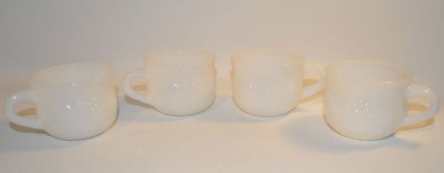 Set of 4 Milk Glass Coffee Tea Cups White Punch with Fruits Design