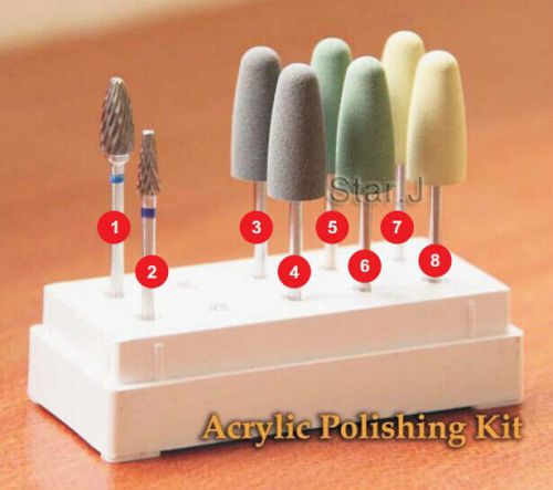 8pcs HP Dental Resin Base Acrylic Polishing Burs Drill Polisher Rotary NEW