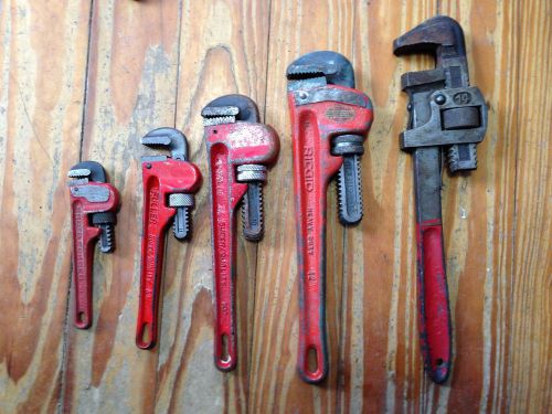 Pipe Wrenches - Lot of 5 - Ridgid, Proto, Fuller, Unknown- 14&#034;, 12&#034;, 10&#034;, 8&#034;, 6&#034;