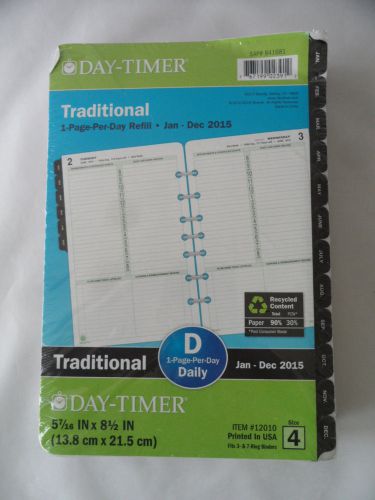 Day Timer Traditional Daily, 1 Page Per Day Refill, Jan-Dec 2015, Size , #12010