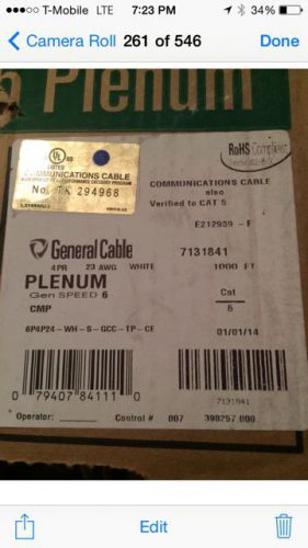 General Cable 7131841 Cat6 Plenum White - 878&#039; Reel