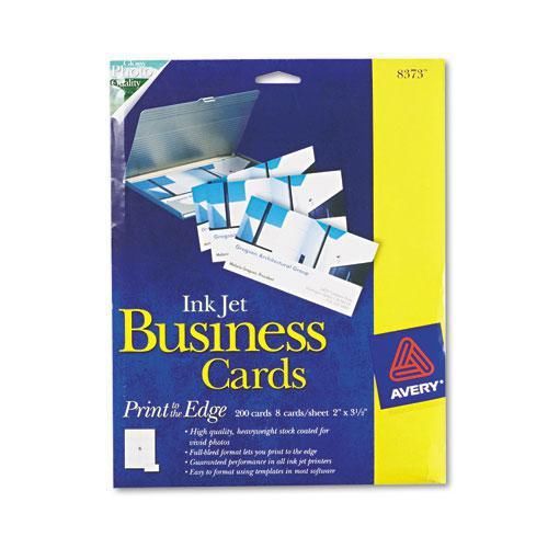 NEW AVERY 8373 Inkjet Glossy Business Cards, 2 x 3 1/2, White, 8/Sheet, 200/Box