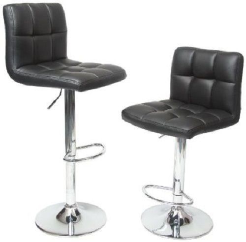 Adjustable modern hydraulic bar stool pleated swivel black leather set of 2 for sale