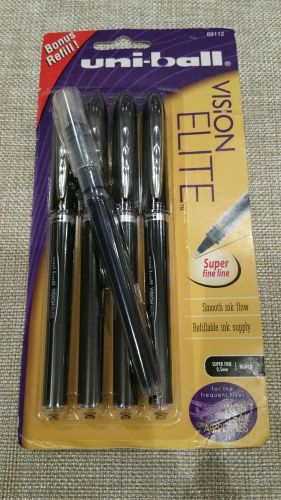 NEW Uniball Vision Elite SUPERFINE 0.5mm Black pens 4 pack