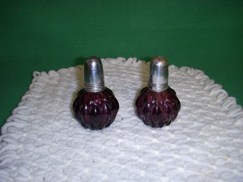 pair of purple amethyst glass salt &amp; pepper shakers japan