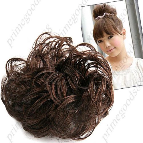 Synthetic fiber topknot chignon curly bun wig hairpiece extension diy hair brown for sale