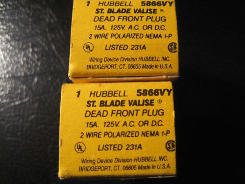 ---NEW IN BOX Pair of Hubbell 5866VY St. Blade Valise Dead Front Plug - 15A 125V