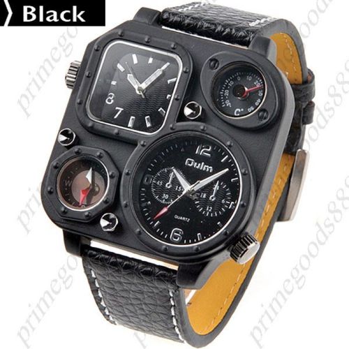 Dual Time Display Quartz Wrist Thermometer Compass Men&#039;s Free Shipping Black