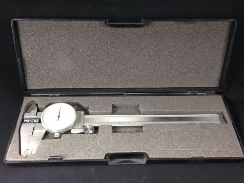 HARDENED STAINLESS 6&#034; DIAL CALIPER BY PRESTIGE IN CASE 0.001&#034; SCHOCK PROOF