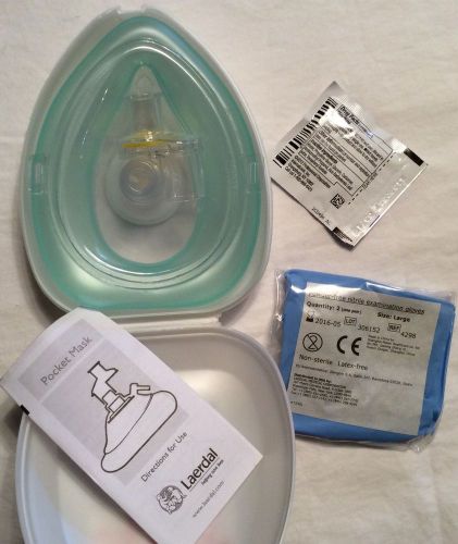 Laerdal pocket mask oxygen case valve gloves wipe instructions new unused for sale