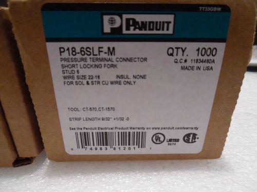 Panduit P18-6SLF-M Terminal Connector Short Fork  size 22-16 #6 Stud NIB 1000