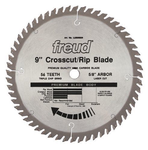 Freud LU82M009 9-Inch 56 Tooth TCG Crosscutting and Ripping Saw Blade with 5/8-I