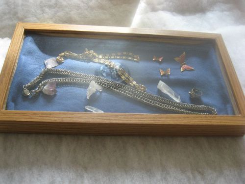 Display Case Wood Glass 17&#034; x 9&#034;  Hinged No Lock Rustic Look Jewelry Crystals
