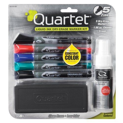 Quartet EnduraGlide Dry-Erase Markers Accessory Kit, Fine Tip, Assorted, 5 Pack