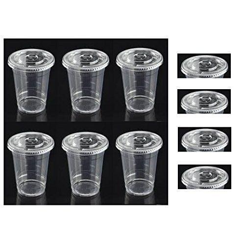 100 Sets 16 oz Plastic CLEAR Cups with Flat Lids for Iced Coffee Bubble Boba Tea