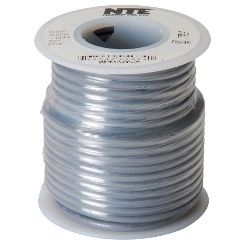 NTE WH616-08-25 Stranded 16 AWG Hook-Up Wire Gray 25 Ft.