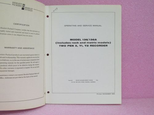 Agilent/HP (Moseley) Manual 136, 136A Two-Pen X, Y1, Y2 Recorders OPR/SVC w/Sch.