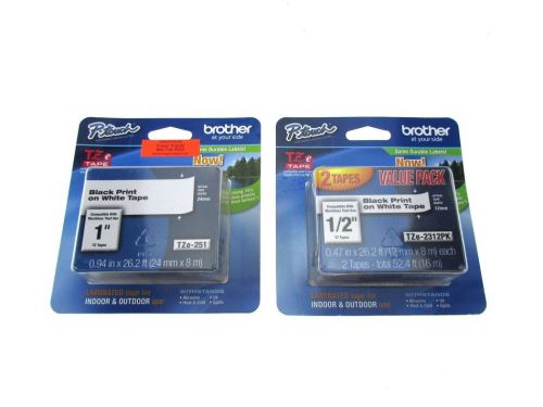 Lot of 2 NIP BROTHER P-Touch TZ 12mm Width Black Print on White Laminated Tape