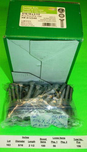 5/16&#034;-18 x 2 1/2&#034; hot dipped galvanized carriage bolts, 156 pcs. for sale