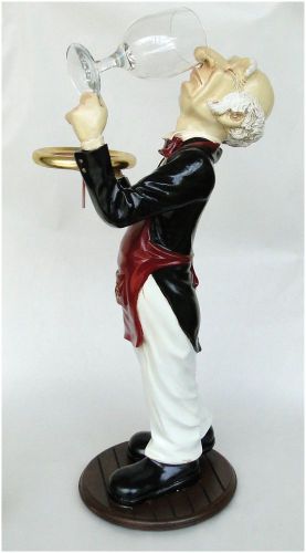 2&#039; tall butler snobby statue wine waiter with glass in tuxedo restaurant bar for sale