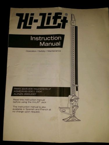 Hi-Lift Instruction Manual for Operation/Safety/Maintenance